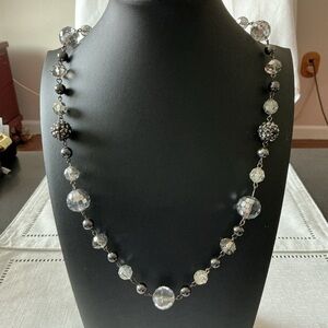Gray and Black Metallic Silver Tone Crystal Bead Necklace